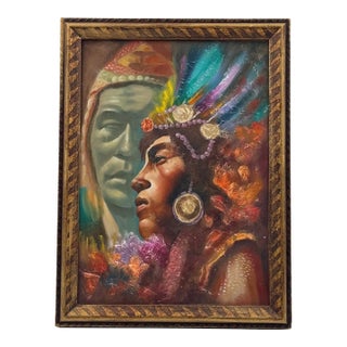 Original Contemporary Indigenous Warrior Oil Painting on Panel For Sale