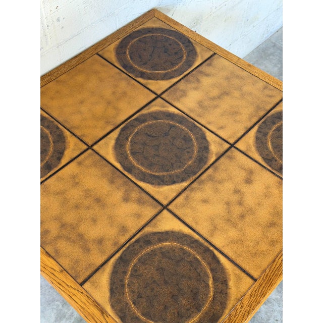 Wood Solid Oak Square Coffee Table With Inlaid Ceramic Tiles Vintage Mid-Century Modern 1970s For Sale - Image 7 of 10