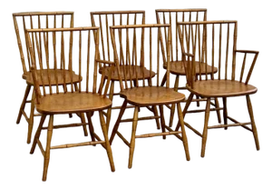 Set of 6 Windsor Style Spindle Back Dining Chairs, Warm Honey Tone