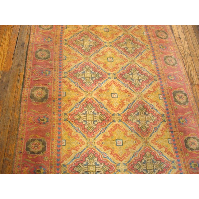 Early 20th Century 1920s Yellow Diamond Antique Indian Cotton Agra Rug 4' X 7' Handknotted Wool Carpet For Sale - Image 5 of 6
