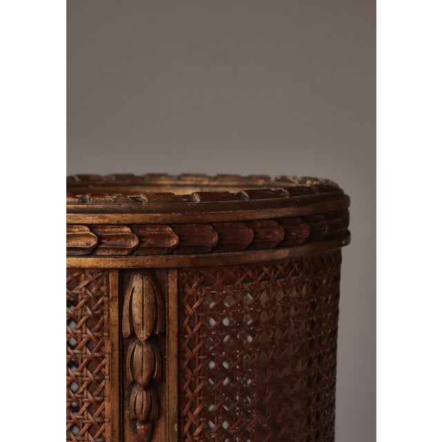 Wood Art Deco Scandinavian Paper Basket in Gilded Wood & Rattan Cane, 1920s For Sale - Image 7 of 11