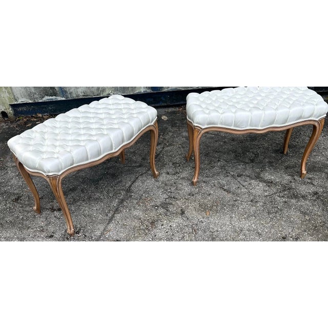 Neoclassical 1960’s tufted Italian Benches - A Pair For Sale - Image 3 of 12