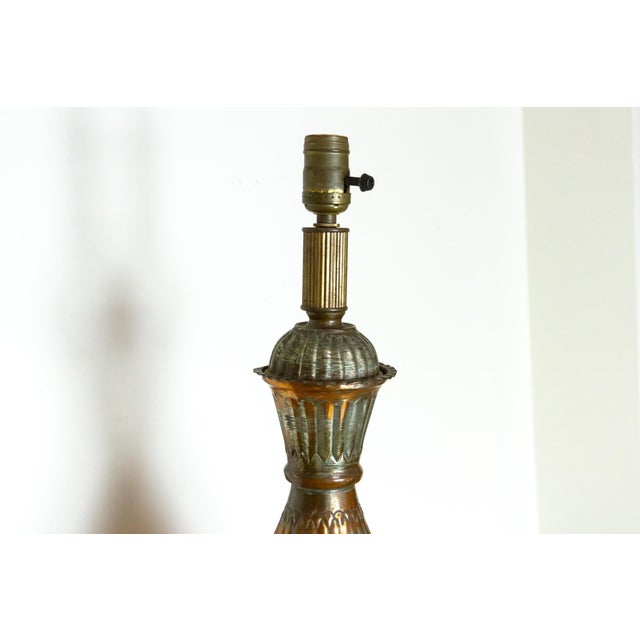 Timeworn Antique Copper Lamp W/Silvered Patina For Sale - Image 4 of 7