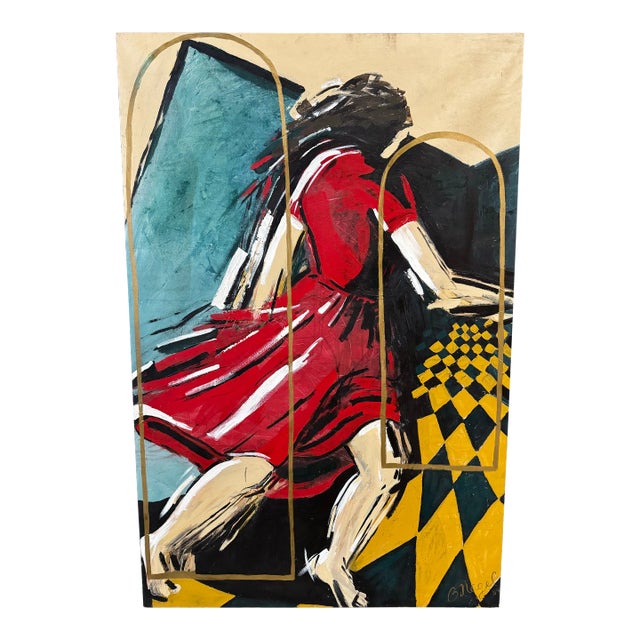 Vintage Expressionist Figurative Female Oil Painting For Sale