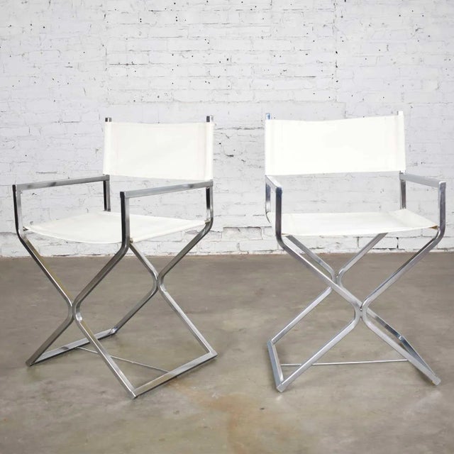 Mid-Century Modern Campaign Style Directors Chairs White & Chrome Attributed Robert Kjer Jakobsen for Virtue Brothers For Sale - Image 12 of 12
