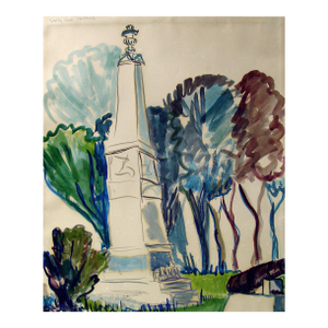 Mid 20th Century Fannin Monument Goliad Texas Watercolor Painting