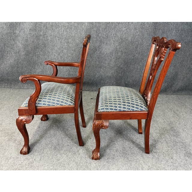 Late 20th Century Set of 8 Carved Mahogany Chippendale-Style Dining Chairs For Sale - Image 4 of 13