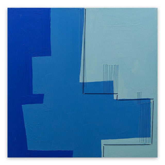 Holly Miller Contemporary Abstract Acrylic, Graphite and Thread on Canvas Painting "Partly Cloudy 39°" by Holly Miller For Sale - Image 4 of 4