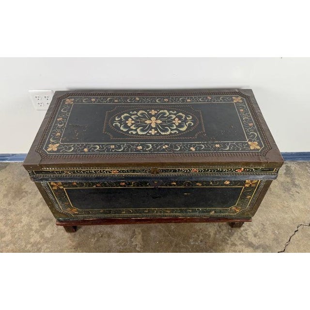 An exceptional 19th century hand-painted American immigrant trunk bearing the name Henry A. Tefft of Racine, Wisconsin,...