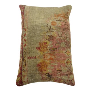Zabihi Collection Blue Pink Vintage Oushak Rug Pillow For Sale
