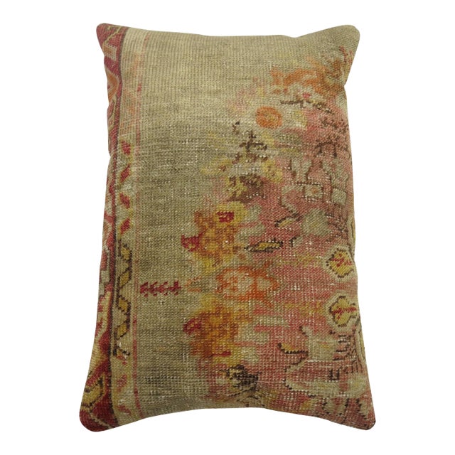 Zabihi Collection Blue Pink Vintage Oushak Rug Pillow For Sale