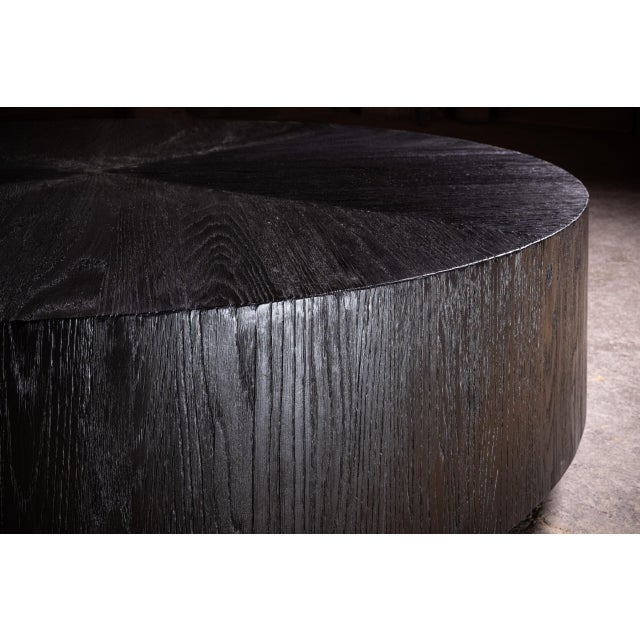 Segmented Black Round Oak Coffee Table | Chairish