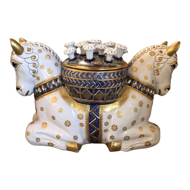 Mid 20th Century Giulia Mangani Oggetti Italian Porcelain Double Horse Tulipiere For Sale