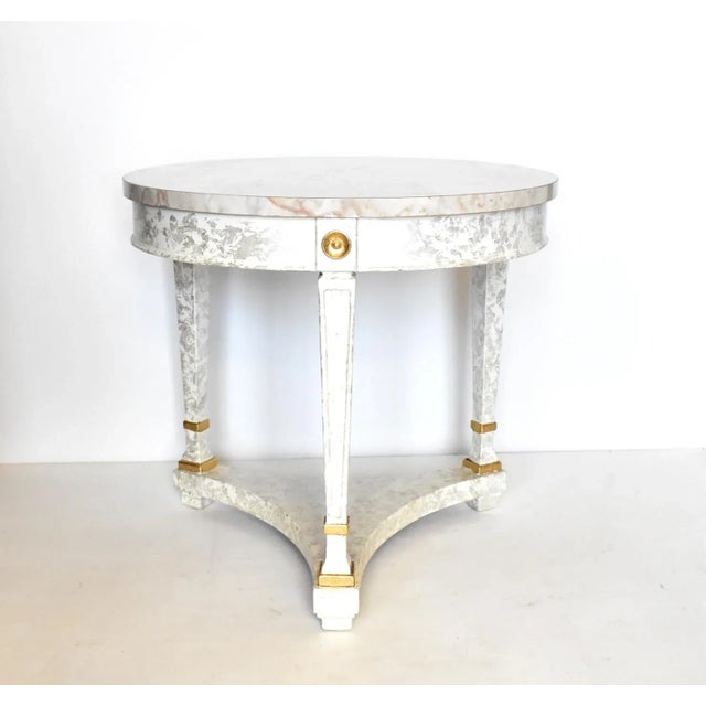 Contemporary Vintage Neoclassical Round Faux Marble Side Table For Sale - Image 3 of 12
