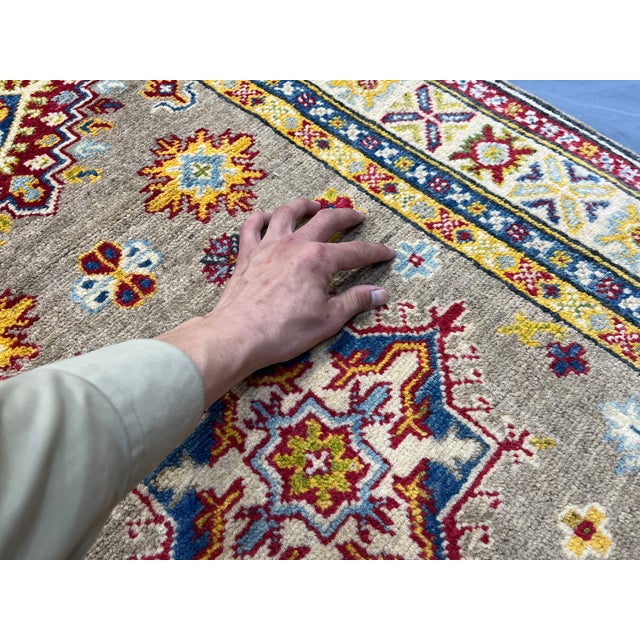 Extra-Long Olive Gold Kazak Wool Runner Rug With Geometric Medallions, 2'7" X 14'9" For Sale - Image 14 of 15