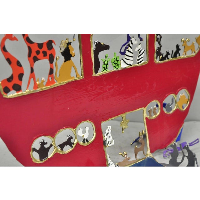 Modern Noah's Ark Cut Steel Judaica Art Hannukah Menorah Candelabra Sculpture For Sale - Image 14 of 18