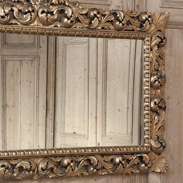 Wood Grand Mid-Century Italian Baroque Pierced Giltwood Mirror For Sale - Image 7 of 15