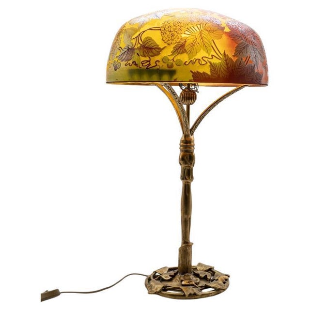 Bronze and Floral Glass Table Lamp from Daum, France, 1900s For Sale - Image 15 of 15