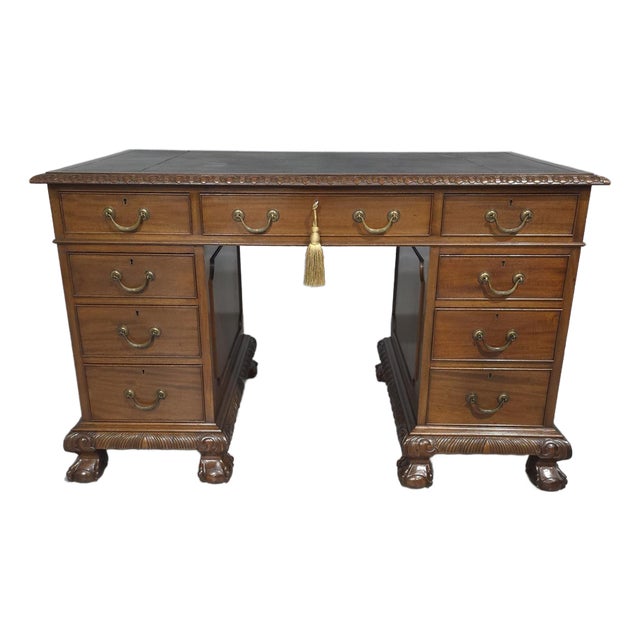 Vintage Mahogany Pedestal Desk, 1880s For Sale