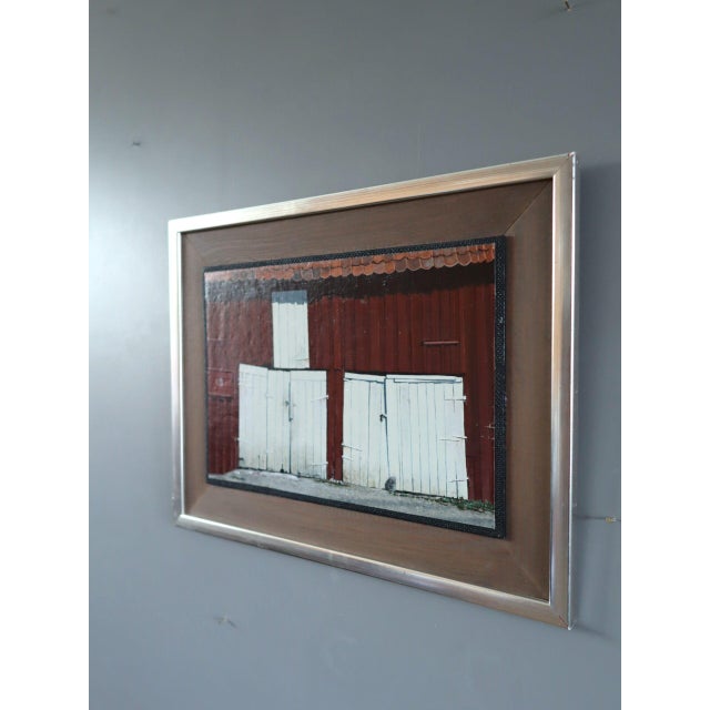 Mid-Century Modern 'The White Doors' Vintage Original Street Scene Oil Painting, Framed For Sale - Image 4 of 13