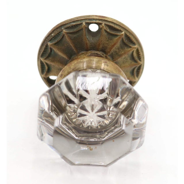 Traditional Antique Octagon Clear Glass Brass Dummy Door Knob For Sale - Image 3 of 5