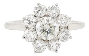 Vintage 14k White Gold & 2.25 CTW Diamond Flower or Snowflake Cocktail Ring