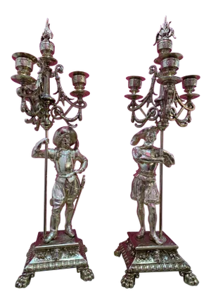 17th Century French Louis XIII - Candelabras With King's Musketeers (Mousquetaires Du Roi) - a Pair