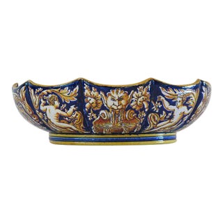 1865 Antique Gien French Renaissance Revival Faience Earthenware Scalloped Bowl For Sale