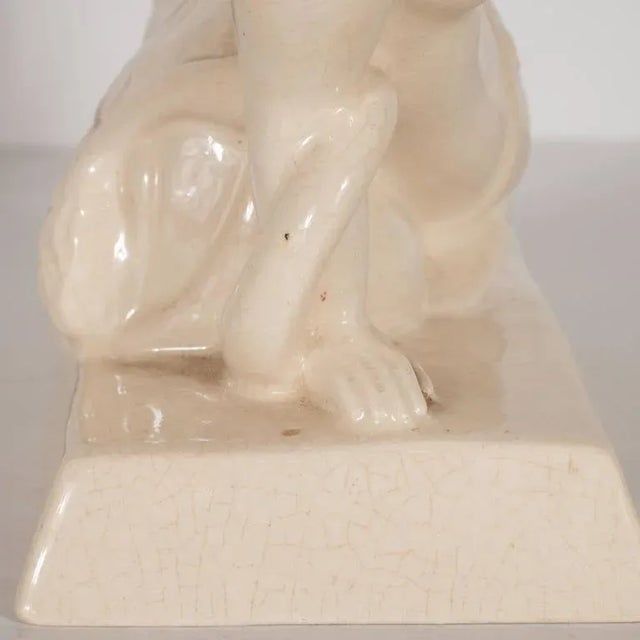 Art Deco Ceramic Book Ends Featuring Lion and Nude Female Figure For Sale - Image 9 of 11