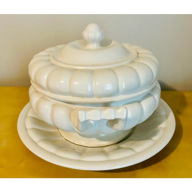 Shabby Chic Vintage White Pumpkin Style Soup Tureen Made in Portugal For Sale - Image 3 of 10