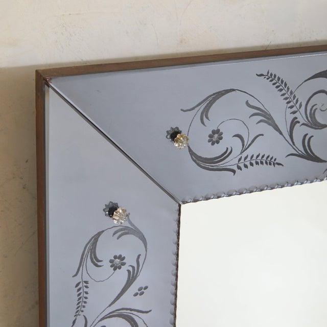 Modern Italian Venetian Etched Glass Wall Mirror, 1960s For Sale - Image 3 of 8