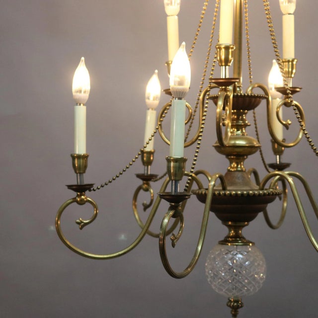 Vintage 20th Century French Nine-Light Tiered Brass and Crystal Chandelier For Sale - Image 9 of 13