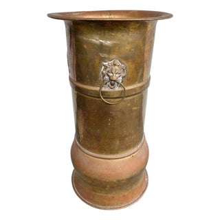 Antique Brass Umbrella Stand / Floor Vase – Russian European Metalwork With Double-Headed Eagle Mark For Sale