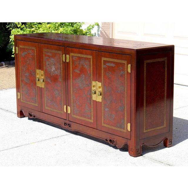 Drexel Heritage Vintage Drexel Heritage Ming Credenza – Red Lacquer Chinoiserie Sideboard Cabinet 73 For Sale - Image 4 of 18