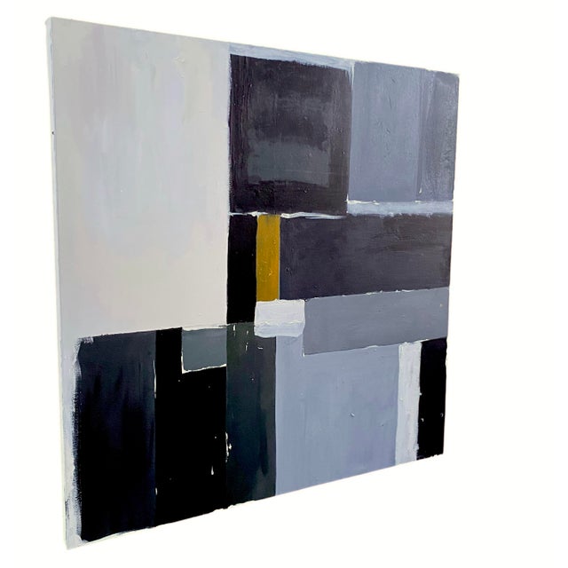 A modern abstract painting on canvas by P. L. Bradbury. The minimalist painting has a warm modernism in the overlapping...