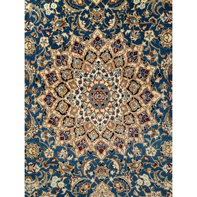 Vintage Persian Nain Area Rug, Hand-Knotted Wool & Silk, Floral Pattern, 6x9, Royal Blue & Ivory For Sale - Image 14 of 16
