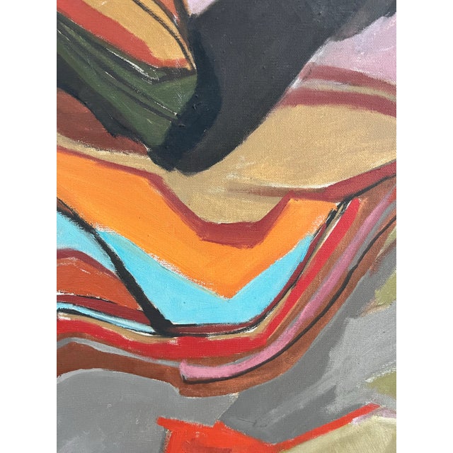 Textile Contemporary Oil Painting of a Seated Woman For Sale - Image 7 of 10