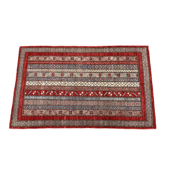 2020s 2'11" X 4'10" Small Hand Knotted Geometric Persian Afshari Design Rug (3' X 5') For Sale - Image 5 of 11