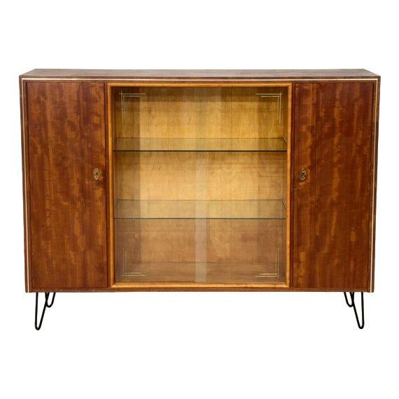 Mid-Century Wood and Glass Highboard, 1960s For Sale