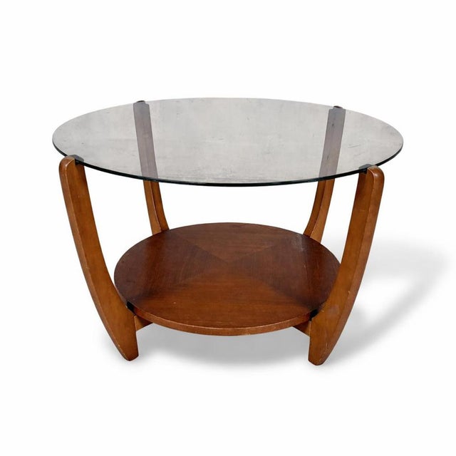 Brown Mid-Century Round Smoked Glass and Teak Coffee Table, 1960s For Sale - Image 8 of 8