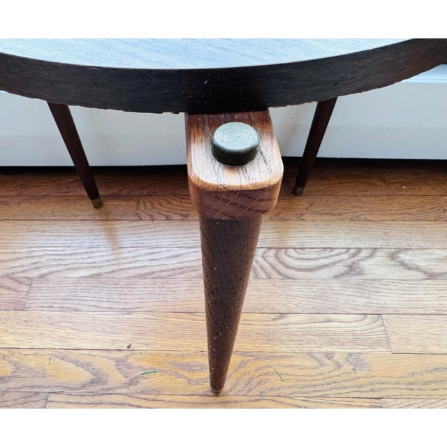 Brown Vintage 1960s Round Side Table With Tile Top Accent Teak Legs For Sale - Image 8 of 12