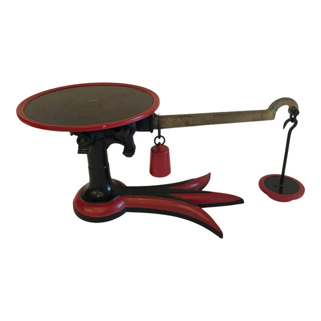 Vintage Black and Red Scale With Weights For Sale