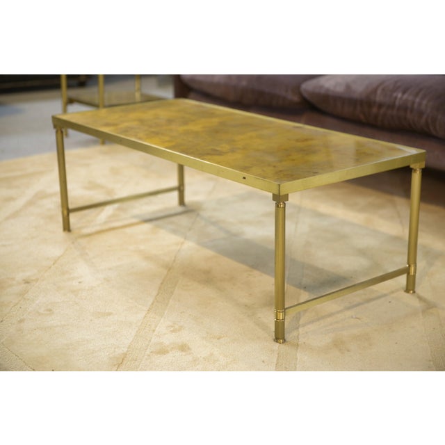 Metal Coffee Table and Side Tables in Verre Églomisé, 1980s, Set of 3 For Sale - Image 7 of 13
