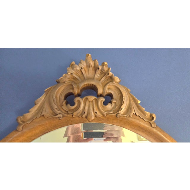 Victorian Vintage Large Oval Wood Frame Beveled Vertical Mirror Ornate 48" For Sale - Image 3 of 12
