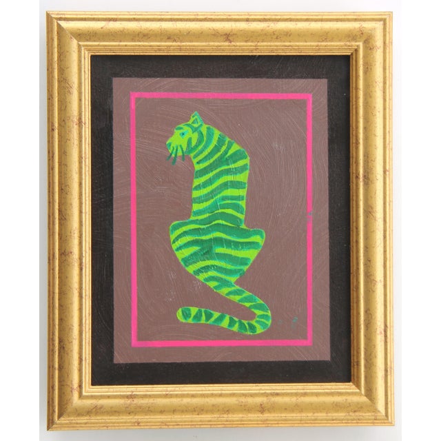 Contemporary Leopard Folk Art Pop Art Shabby Chic Mauve Pink Burgundy Oriignal Oil Painting by Cleo Plowden For Sale - Image 3 of 5