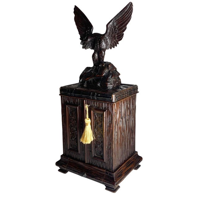 Exquisite 19th Century Hand Carved Black Forest Humidor Cigar Cabinet. Featuring Ornate Carved Floral Panel Frontage...