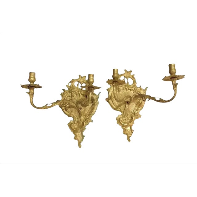 19th Century Ornate French Rococo Gilt Bronze Wall Sconces - A Pair For Sale - Image 11 of 11