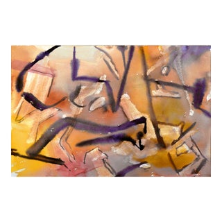 Vintage Linear Abstract Autumnal Watercolor by Les Anderson For Sale