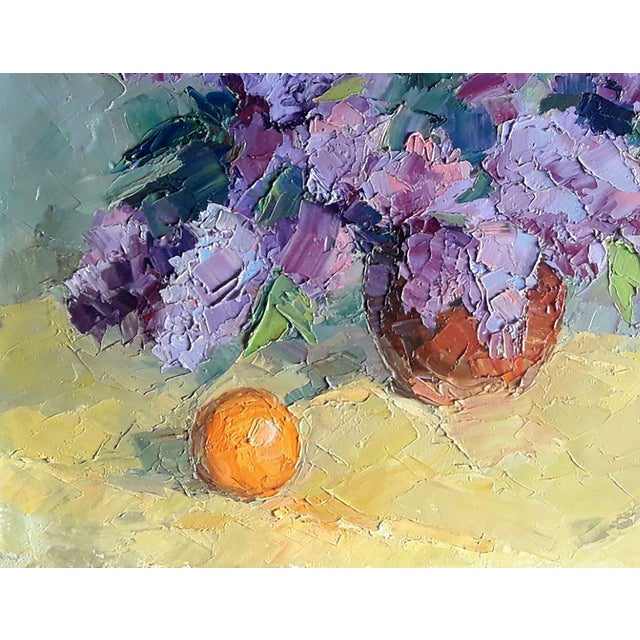 Textile Oil Painting Lilac and Tangerine Boris Serdyuk For Sale - Image 7 of 7