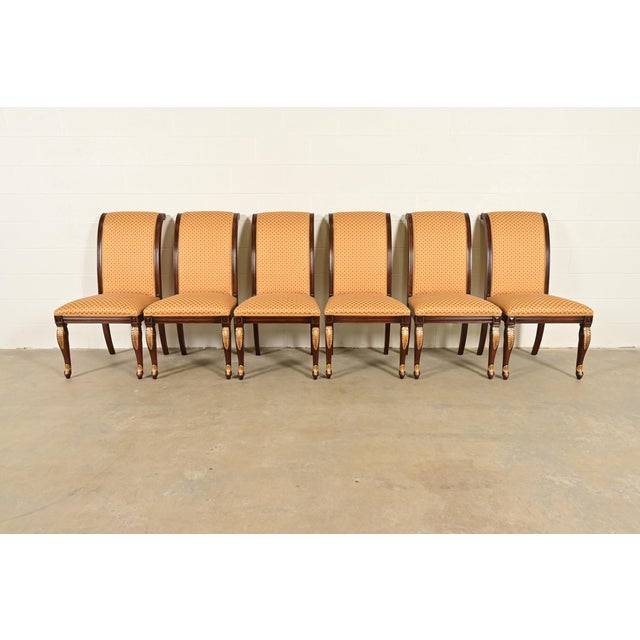 Neoclassical Baker Furniture Style Regency Carved Mahogany and Gold Gilt Dining Chairs, Set of Six For Sale - Image 3 of 12